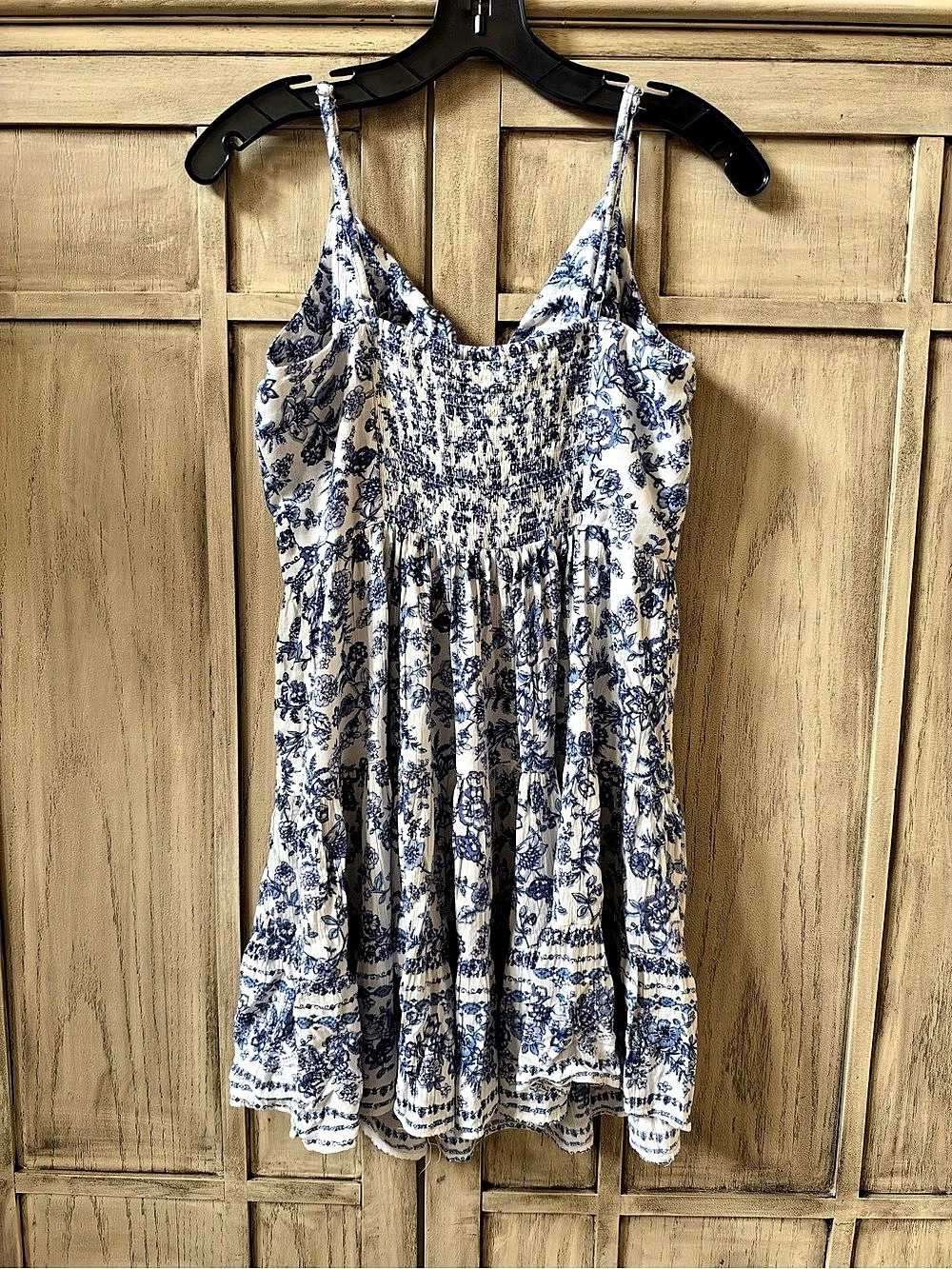 Angie Floral Mini Dress Tie Front Blue White Print V-Neck Small S Women’s - Picture 5 of 5